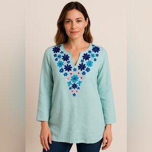 NWT Lilly Pulitzer Amelia island whisper blue linen tunic size small embellished